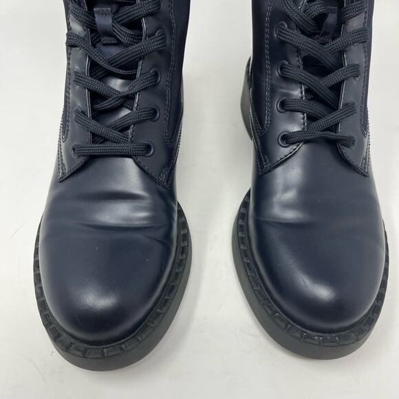 Prada Brushed Leather Monolith Re-Nylon Navy Combat Boot Triangle Logo size 39 - Picture 7 of 14